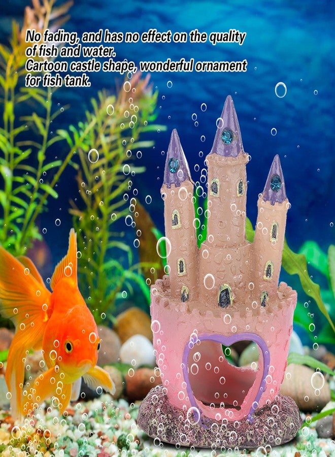 Glomora Fish Tank Decorations Small, Mermaid Fish Tank Decorations, Fish Castle for Aquarium, Pink Aquarium Resin Castle Decoration for Aquarium Fish Reptiles Tank - Image 2